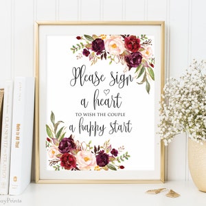 Please Sign a Heart Wedding Signs, Alternative Wedding Guest Book, Printable Wedding Sign, Floral Wedding Sign, Instant Download, #A047