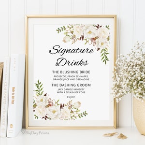 Signature Drinks Sign, Signature Cocktails Sign, Wedding Bar Sign, Cocktails Sign Template, Signature Cocktails, Templett, A053