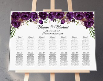 Eggplant Wedding Seating Chart Template, Purple Wedding Table Plan, Seating Plan, Boho Chic Wedding, Templett, #A039