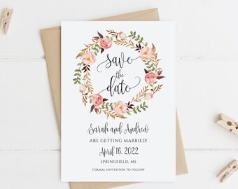 Save the Date Template, Floral Wedding Save the Date, Save the Date Printable, Blush Wedding Save the Date, Templett, #A049