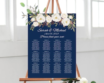 Navy Wedding Seating Chart Template, Boho Chic Wedding Table Plan, Blue Seating Board, Navy Seating Plan, Templett, A051