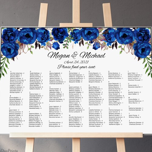 Royal Blue Wedding Seating Chart Template Boho Chic Floral - Etsy UK