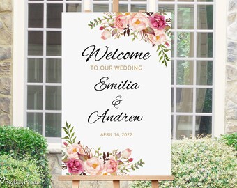 Hochzeit Willkommensschild Vorlage, Druckbares Hochzeit Zeichen, Blush Hochzeit Willkommensschild, Templett, #A008