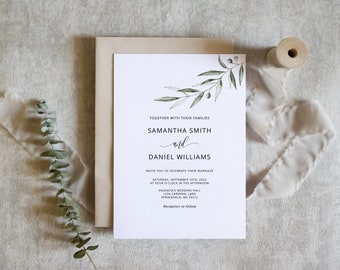 Botanical Wedding Invitation, Olive Wedding Invitations, Modern Wedding Invitation, Templett, #A109