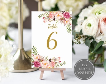 Editable Table Numbers, Blush Wedding Table Numbers, Printable Wedding Table Numbers, Pink Wedding Table Numbers, Templett, A010