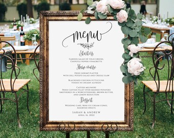 Modern Wedding Menu Sign, Calligraphy Wedding Menu Poster, Wedding Menu Board, Templett, #A045