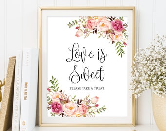 Printable Love is Sweet Please Take a Treat Sign Floral - Etsy