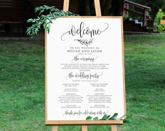 Wedding Program Sign, Ceremony Program Sign, Welcome Wedding Sign, Calligraphy Wedding Program, Templett, #A045