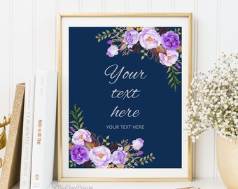 Purple Navy Wedding Sign template, Editable Wedding Sign, Your Text Here Sign, Blue Wedding Sign, Custom Wedding Sign, Templett, #A028