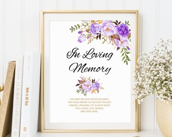 In Loving Memory Sign, Memorial Table Sign, Purple Wedding Memory Sign, Floral Wedding Sign, Instant Download, #A020