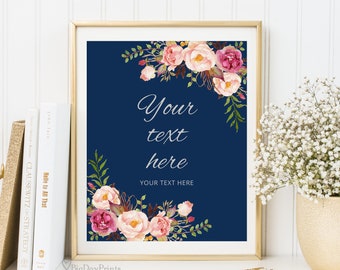 Custom Wedding Sign Template, Your Text Here Sign, Navy Silver Wedding Sign Template, Blue and Silver Sign, Templett, #A012