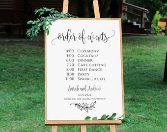 Wedding Order of Events Sign Template, Timeline Sign, Wedding Day Sign, Order of Service, Schedule Sign, Templett, A045