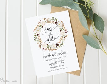 Save the Date Template, Floral Wedding Save the Date, Save the Date Printable, White Wedding, Templett, #A074