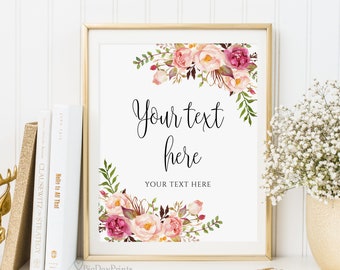 Custom Wedding Sign, Your Text Here Sign, Blush Wedding Sign Template, Blush Pink Wedding Sign, Templett, #A049