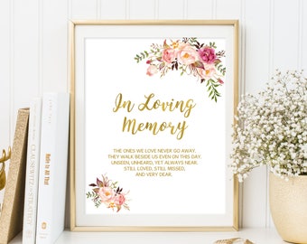 In Loving Memory Sign, Memorial Table Sign, Gold Floral Wedding Sign Printable, Floral Wedding Sign, Instant Download, #A010