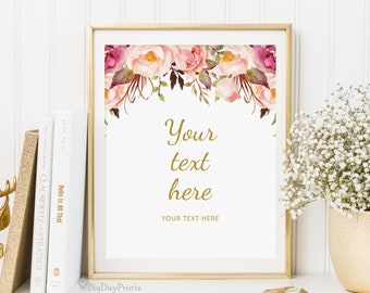 Editable Wedding Sign, Your Text Here Sign, Blush and Gold Wedding Sign Template, Custom Wedding Sign, Templett, #A010