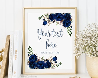 Editable Wedding Sign, Your Text Here Sign, Navy Wedding Sign Template, Navy Custom Wording, Blue Wedding Custom Sign, Templett, #A089