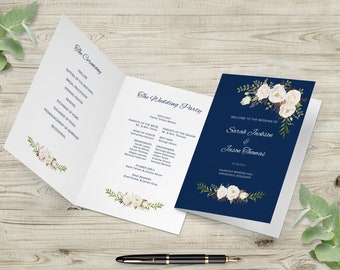 Navy Wedding Program Template Ceremony Program Printable | Etsy
