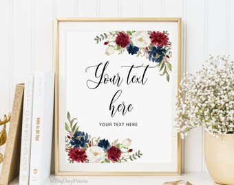 Plaque de mariage modifiable, votre texte ici, modèle de plaque de mariage personnalisé, plaque horizontale verticale, mariage rouge bleu blanc, Templett, A121