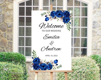 Royal Blue Wedding Welcome Sign, Printable Wedding Reception Sign, Royal Blue Welcome Wedding Sign, Templett, A016