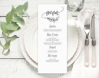 Wedding Menu Template, Calligraphy Wedding Menu Card, Wedding Menu Printable, Templett, #A045