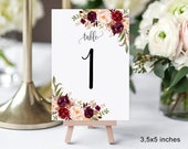 3.5"x5" Table Numbers, Wedding Table Numbers, Printable Wedding Table Numbers, Numbers 3.5"x5", Burgundy, Marsala, Instant Download, #A047