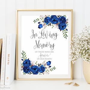 In Loving Memory Sign, Blue Memorial Table Sign, Floral Wedding Sign Printable, Blue Wedding Sign, Instant Download, A043