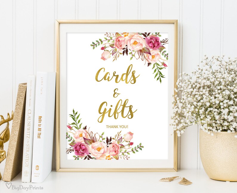 Cards and Gifts Sign, Gift Table Sign, Printable Wedding Sign, Gift Table Reception Sign, Floral Wedding Sign, Instant Download, A010 image 1