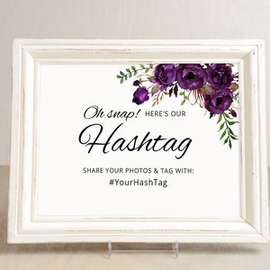 Hashtag Wedding Sign, Eggplant Wedding Hashtag Sign, Your Hashtag Sign, Hashtag Template, Editable Sign, Templett, #A039