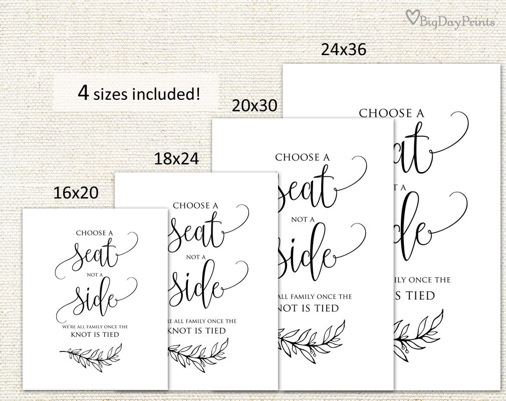 Choose a Seat Not a Side Decals, Rustic Wedding Sign, Ceremony