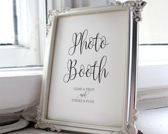 Photo Booth Sign, Wedding Photo Booth, Photo Booth Sign Printable, Photo Booth Grab a Prop and Strike a Pose Sign, Calligraphy, A030