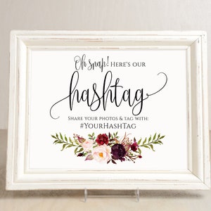 Hashtag Wedding Sign, Burgundy Wedding Hashtag Sign, Your Hashtag Sign, Hashtag Template, Templett, #A047