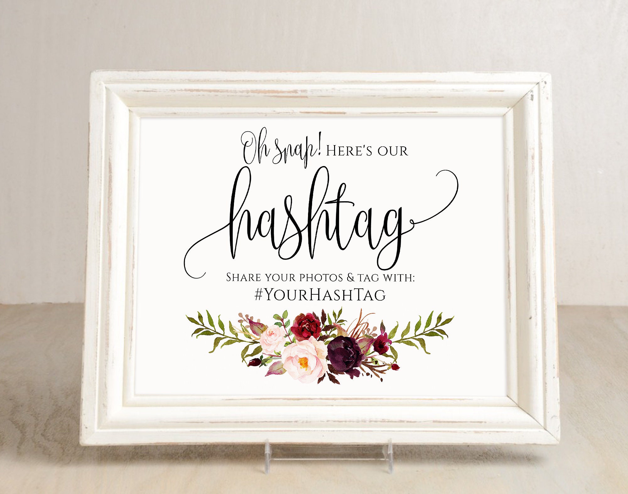 Hashtag Wedding Sign Burgundy Wedding Hashtag Sign Your Etsy