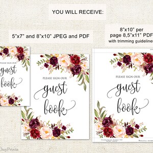 Guest Book Sign, Guest Book Reception Sign, Printable Wedding Sign, Please Sign our Guest Book, Floral Wedding Sign, Instant Download, A047 image 2