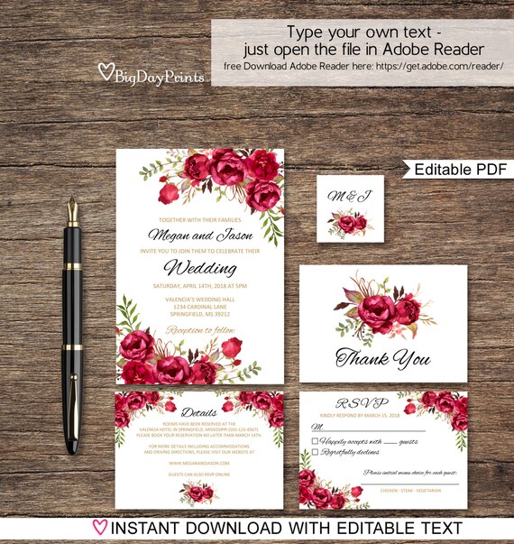 Red Floral Wedding Invitations 7