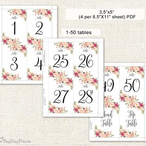 3.5"x5" Table Numbers, Wedding Table Numbers, Printable Wedding Table ...