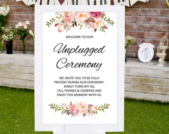 Unplugged Ceremony Sign, Unplugged Wedding Sign, Not Your Devices Sign, Floral Wedding Sign, Instant Download, 5 sizes included, #A008