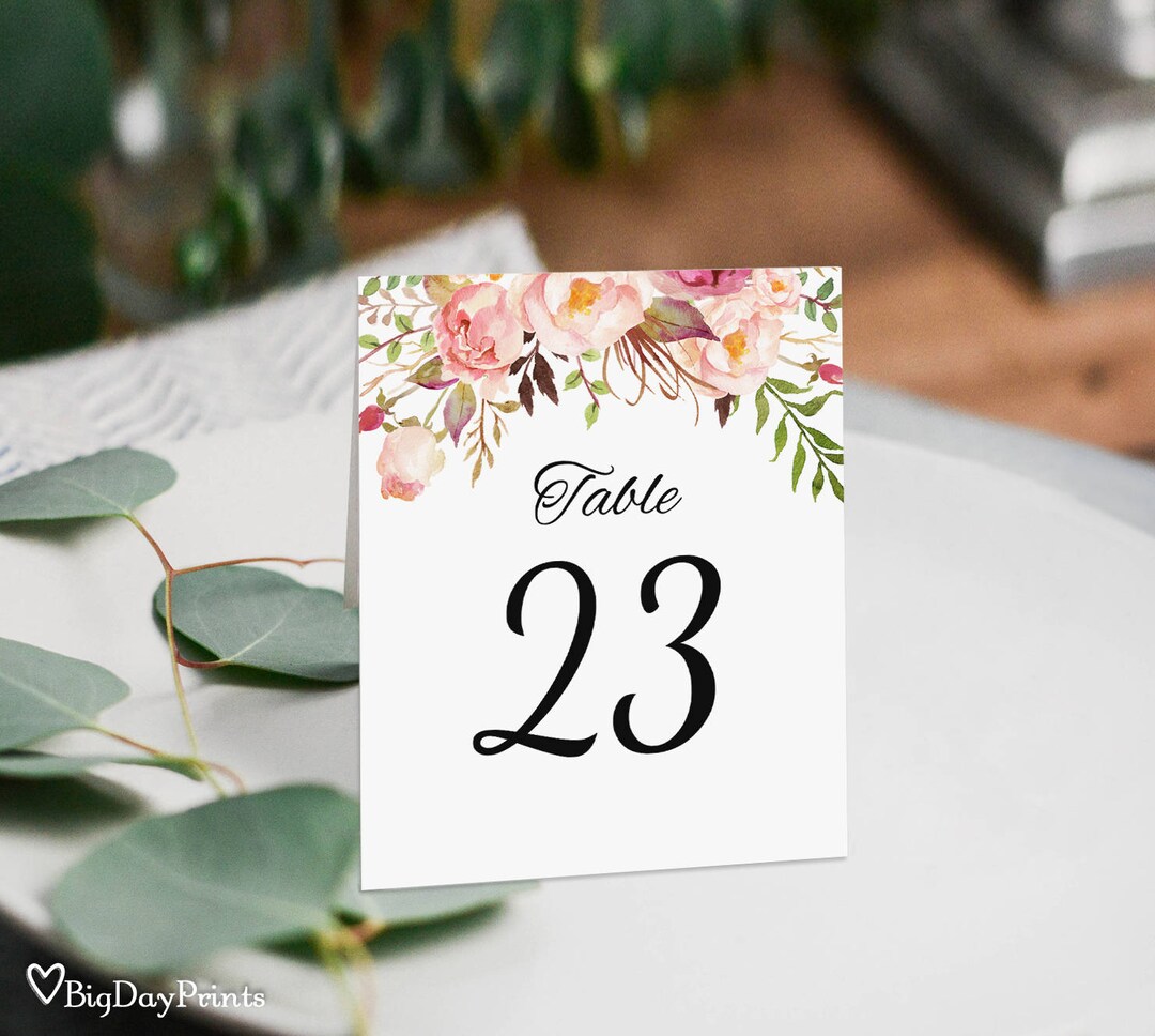 Wedding Table Numbers, Floral Table Numbers, Printable Wedding Table ...