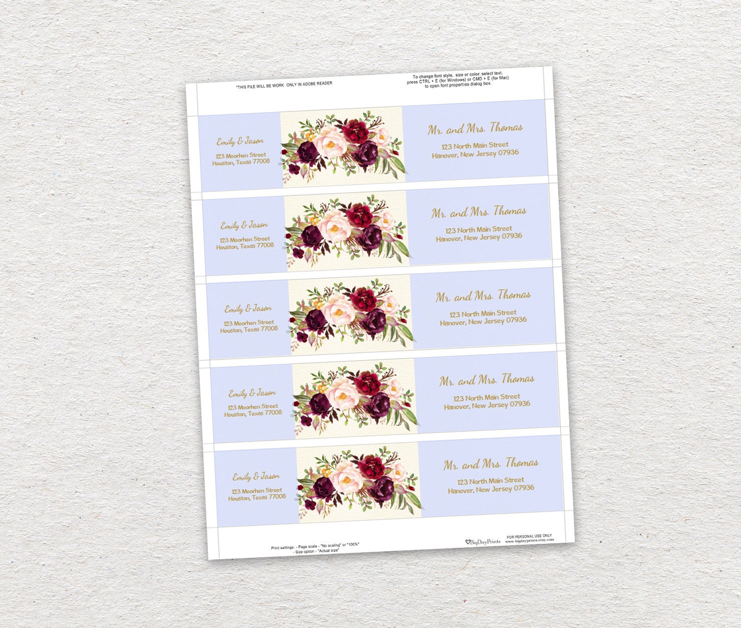 Wrap Around Address Labels Address Labels Template Printable Etsy