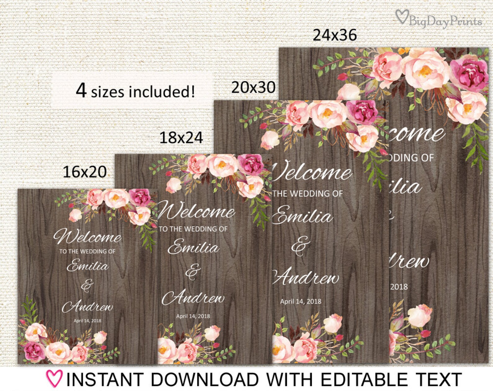 Welcome Wedding Sign Rustic Welcome Wedding Sign Template | Etsy