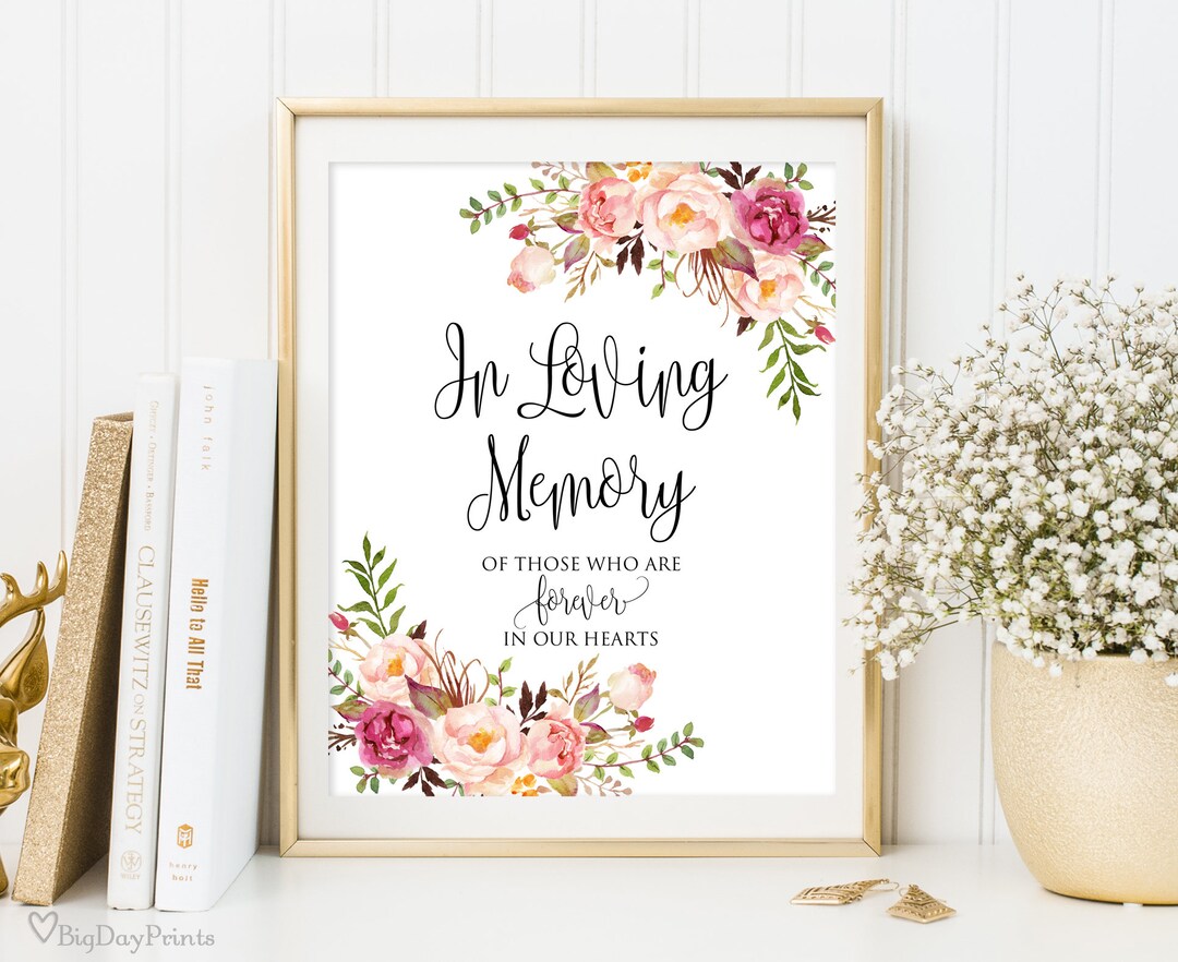 In Loving Memory Sign, Memorial Table Sign, Pink Floral Wedding Sign Printable, Floral Wedding