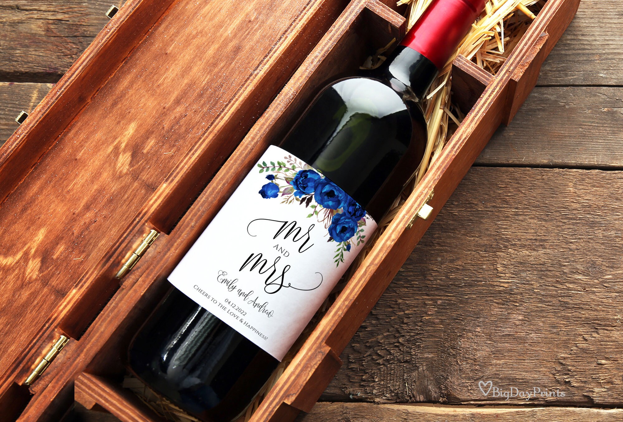 Royal Blue Wedding Wine Labels Wine Bottle Labels Wedding Etsy UK
