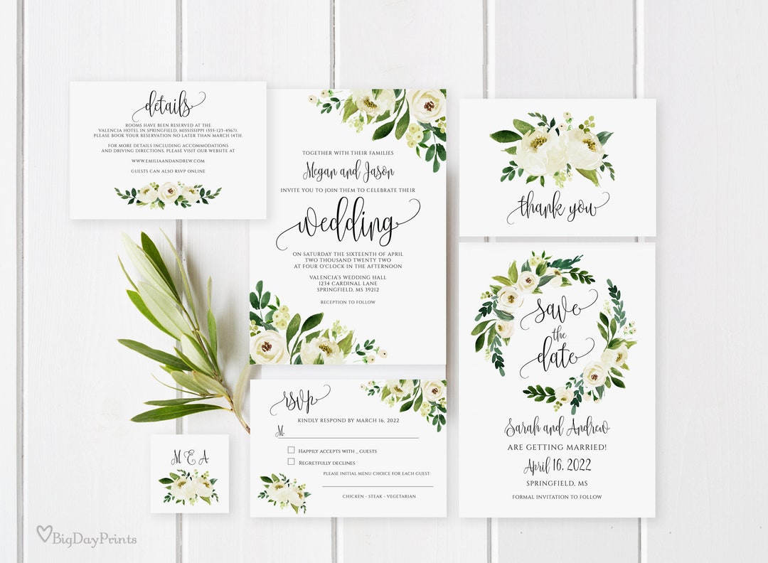 Garden Wedding Invitation Template, Floral Wedding Invitation Suite
