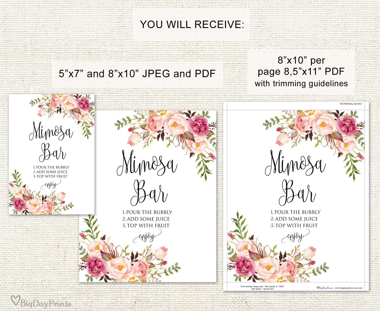 Mimosa Bar Sign Mimosa Sign Printable Wedding Sign Floral - Etsy