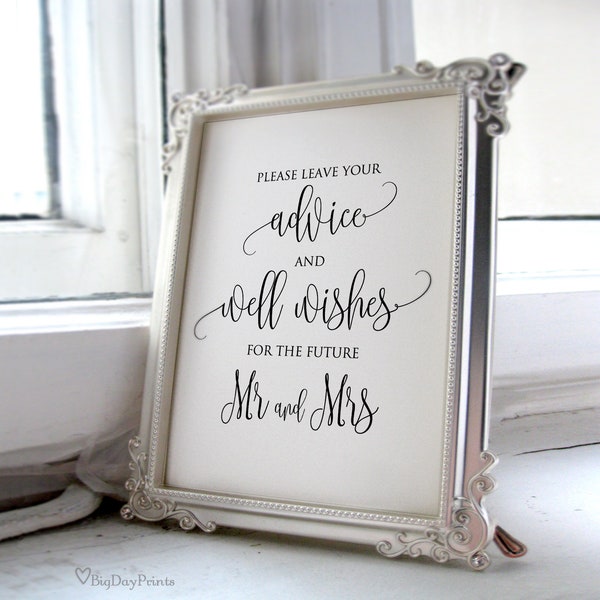 Please Leave Your Advice And Wishes For The Future Mr And Mrs, Bridal Shower Wishing Well Sign, Bridal Shower Advice Sign, Calligraphy, A030