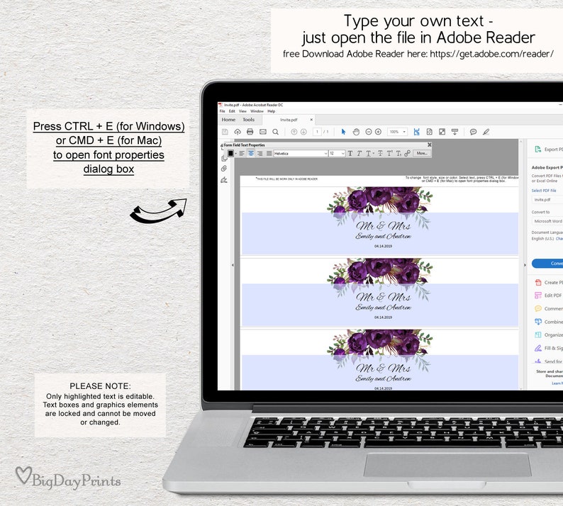 Eggplant INSTANT DOWNLOAD Editable PDF Wedding Water Labels #A039 Wedding Water Bottle Printable Water Bottle Labels
