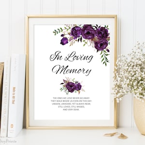 In Loving Memory Sign, Memorial Table Sign, Gold Floral Wedding Sign Printable, Floral Wedding Sign, Instant Download, Eggplant, #A039