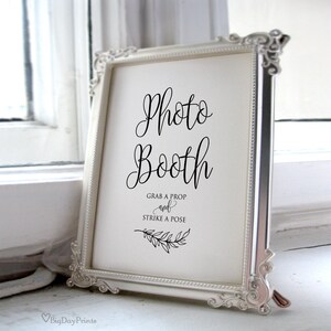 Photo Booth Sign, Wedding Photo Booth, Photo Booth Sign Printable, Photo Booth Grab a Prop and Strike a Pose Sign, Calligraphy, A045