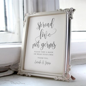 Mask Wedding Sign, Modern Wedding Sign, Spread Love Not Germs Sign, Sanitizing Station, Social Distancing Sign, Templett, #A030