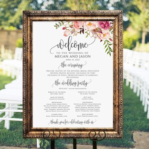 Blush Wedding Program Sign, Ceremony Program Sign, Welcome Wedding Sign, Program Poster, Instant Download, Templett, #A049